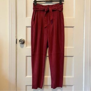 Burgundy High-Waisted Suede Pants